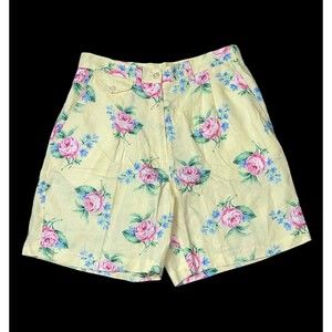 Lauren Ralph Lauren Yellow Floral 100% Linen High Rise Shorts Size 4